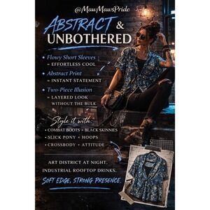 ABSTRACT UNBOTHERED Notations Abstract Blue Print Two-Piece Illusion Top XL